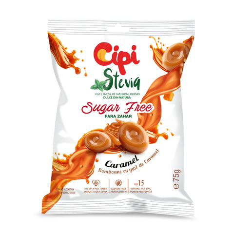 סוכריות ללא סוכר עם סטיביה בטעם קרמל 75 גרם