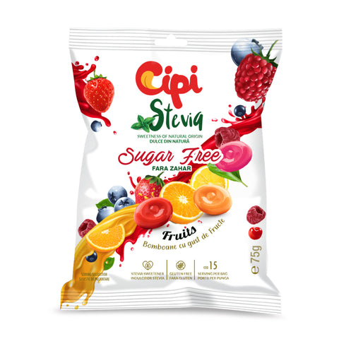 סוכריות ללא סוכר עם סטיביה בטעם פירות 75 גרם