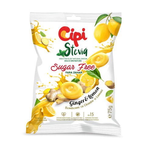 סוכריות ללא סוכר עם סטיביה בטעם ג'ינג'ר לימון 75 גרם